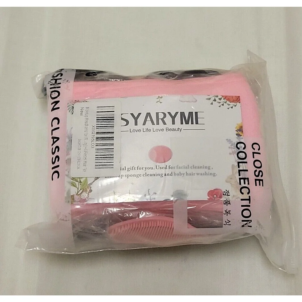 Set of 3 Spa Headbands & 4 Black Hair Ties - New Sweat Band Black White Pink